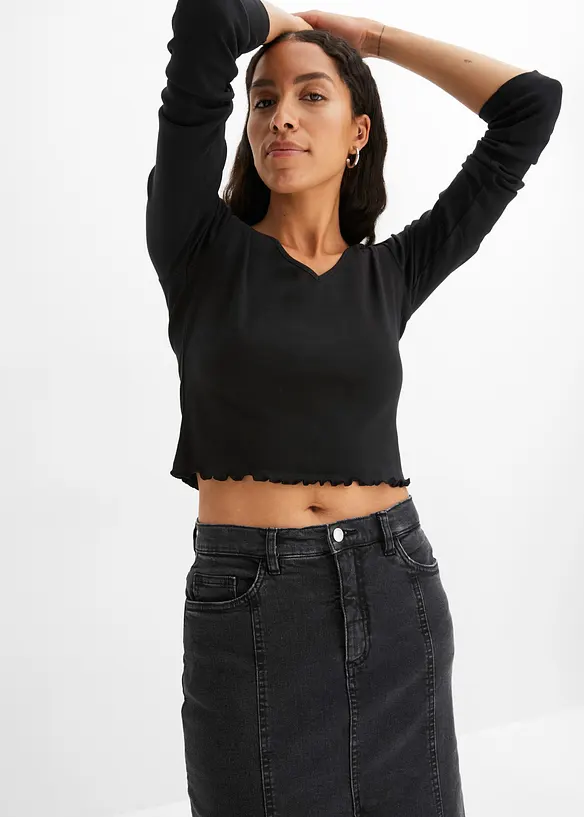 Gonna midi di jeans con spacco, bonprix
