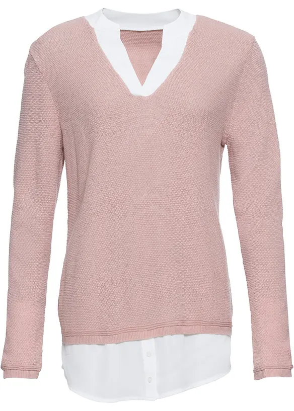 Maglione in filato fine con inserti effetto camicia, bonprix