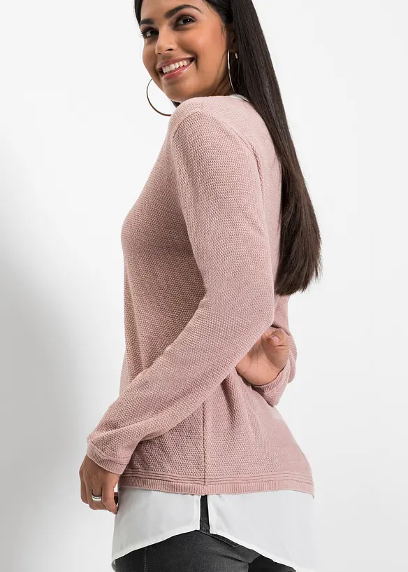 Maglione in filato fine con inserti effetto camicia, bonprix