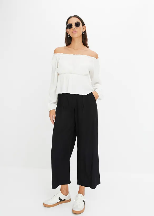 Blusa con spalle scoperte in viscosa crinkle, bonprix
