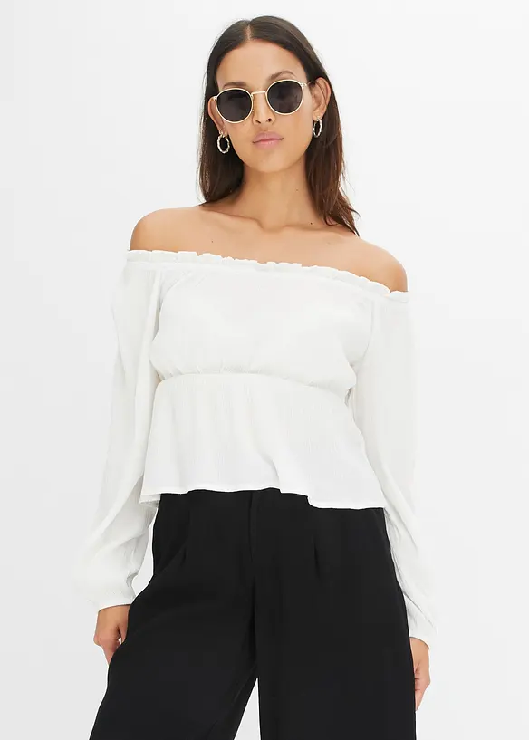 Blusa con spalle scoperte in viscosa crinkle, bonprix