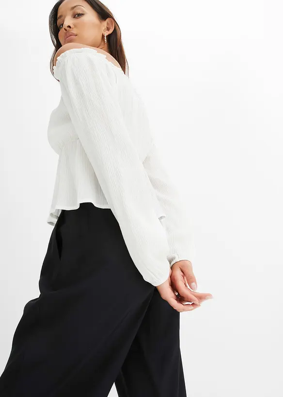 Blusa con spalle scoperte in viscosa crinkle, bonprix