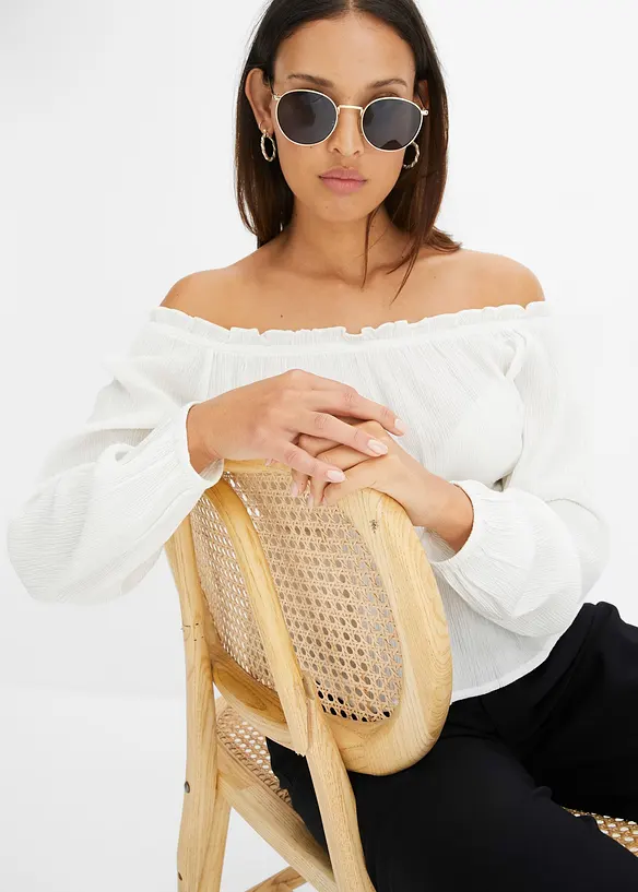 Blusa con spalle scoperte in viscosa crinkle, bonprix