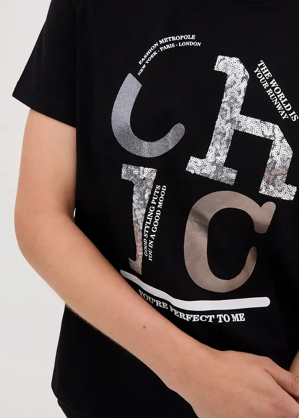 T-shirt con stampa glitterata, bonprix