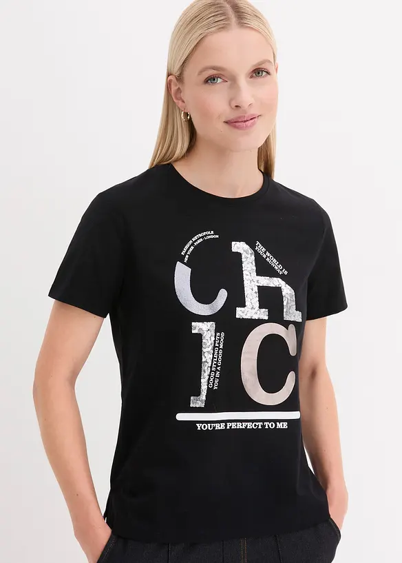 T-shirt con stampa glitterata, bonprix
