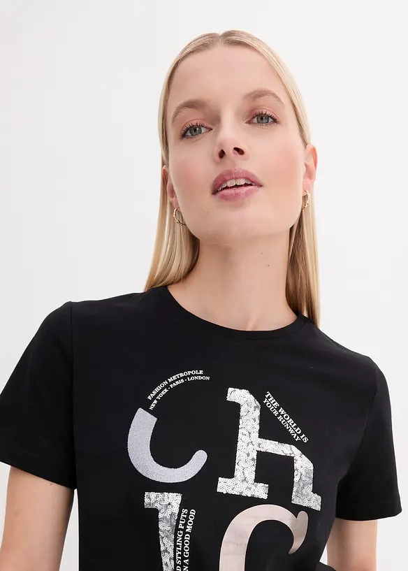 T-shirt con stampa glitterata, bonprix