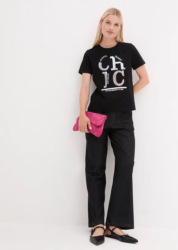 T-shirt con stampa glitterata, bonprix