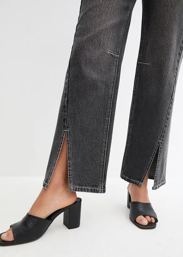 Jeans wide leg con spacco, a vita media, bonprix