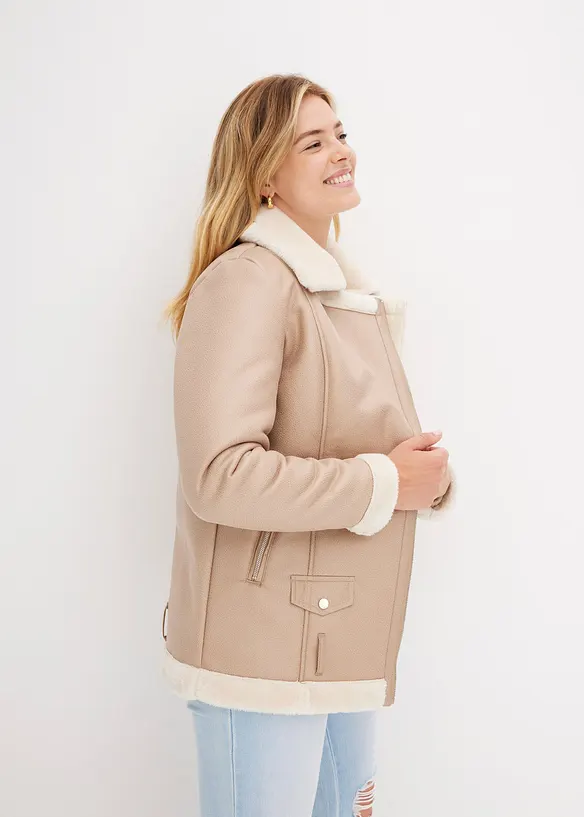 Giacca shearling biker, bonprix