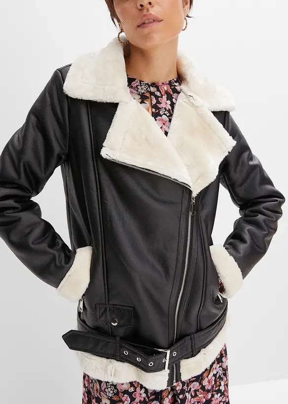 Giacca shearling biker, bonprix