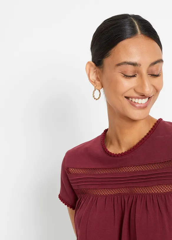 Maglia in cotone con pizzo, bonprix