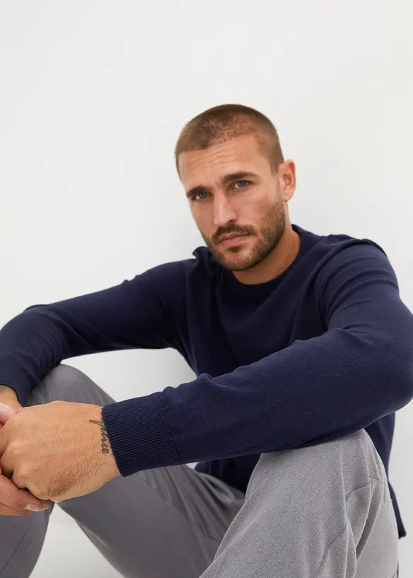 Salnier Maglione Uomo A Collo Alto - Misto Cotone Elasticizzato, Vestibilità Slim, Leggero, Colore Blu, Taglia L