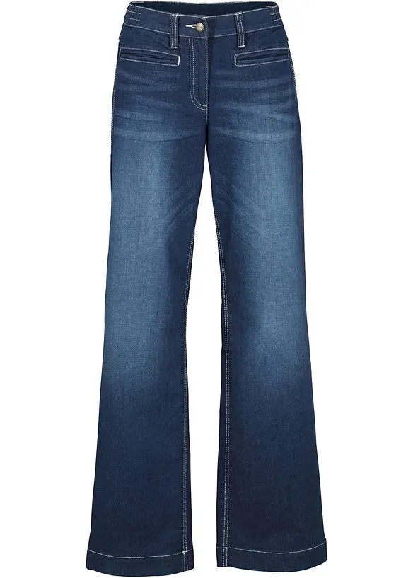Jeans wide leg con bordo vita confortevole, vita media, bonprix