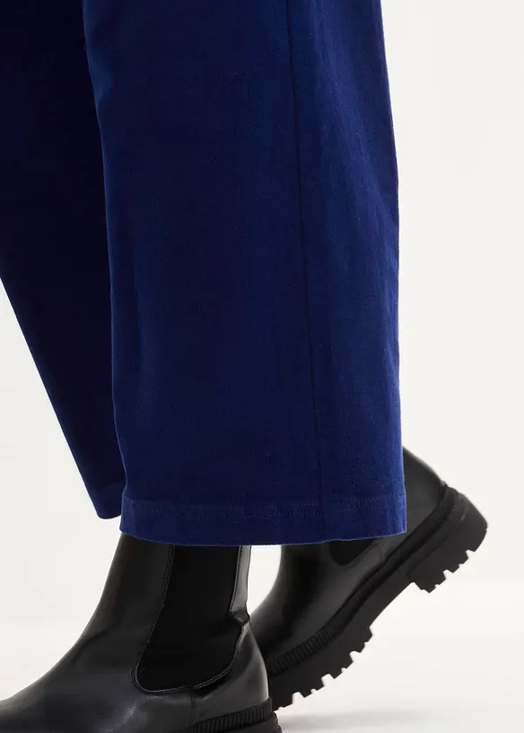 Pantaloni culotte cropped di velluto elasticizzato con cinta comoda, vita alta, bonprix