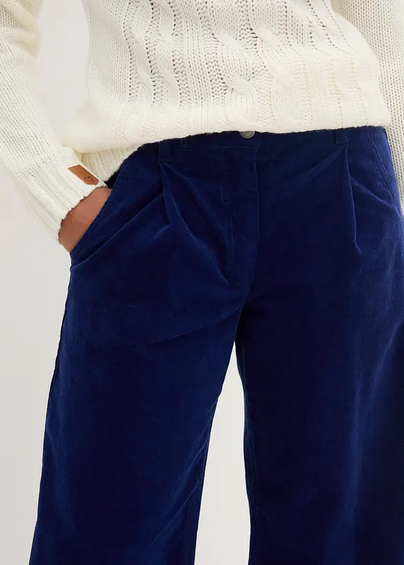 Pantaloni culotte cropped di velluto elasticizzato con cinta comoda, vita alta, bonprix