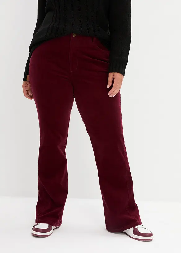 Pantaloni a zampa in velluto a coste elasticizzato con vita alta e comoda, bonprix