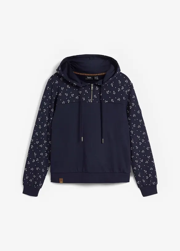 Felpa con cappuccio e cerniera in puro cotone, bonprix