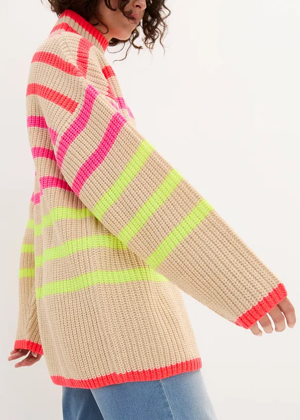 Maglione oversize con righe neon, bonprix