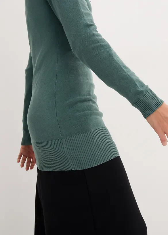 Maglione lungo basic in filato fine con scollo a V, bonprix