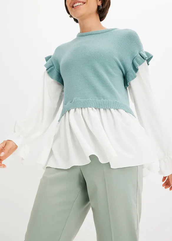 Maglione con inserto effetto camicia, bonprix