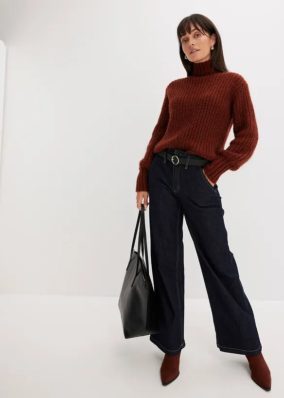 Jeans paperbag elasticizzati a vita alta, wide leg, bonprix
