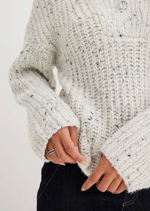 Maglione con colletto, zip e spalle scese, bonprix