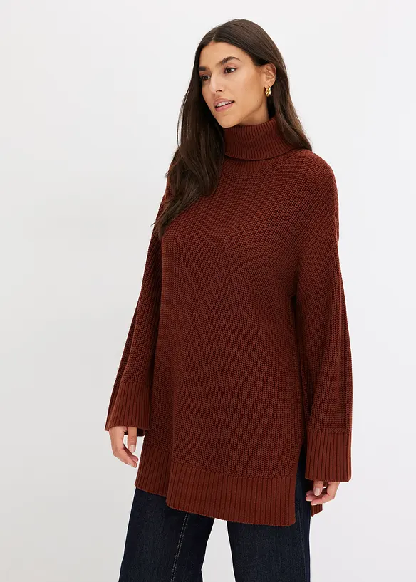 Maglione oversize a collo alto in misto cotone, bonprix
