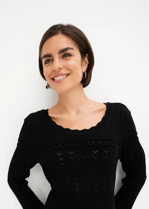 Abito in maglia con motivi traforati, bonprix