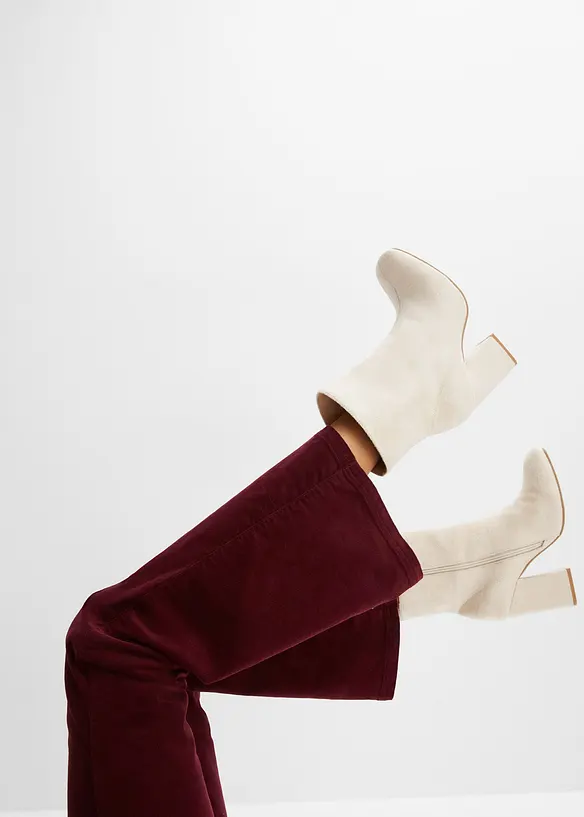 Pantaloni a zampa in velluto elasticizzato con cinta comoda a vita alta, bonprix