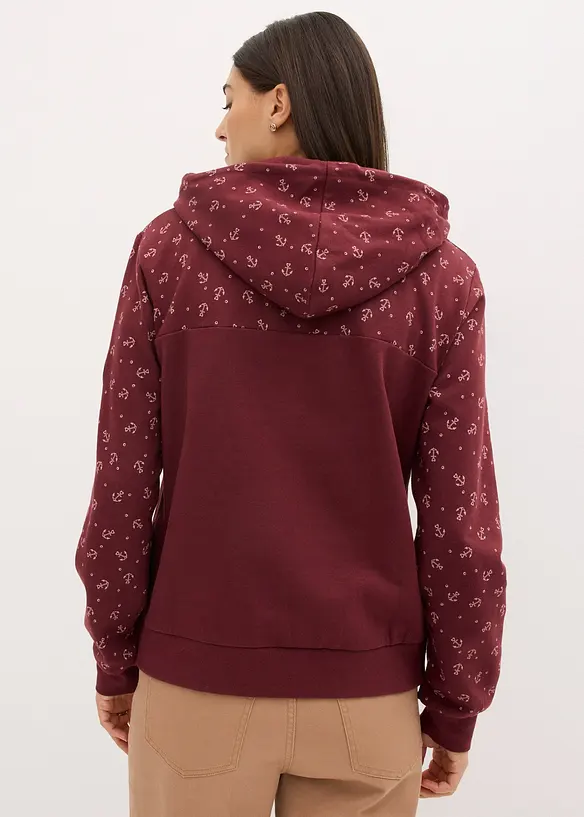 Felpa con cappuccio e cerniera in puro cotone, bonprix