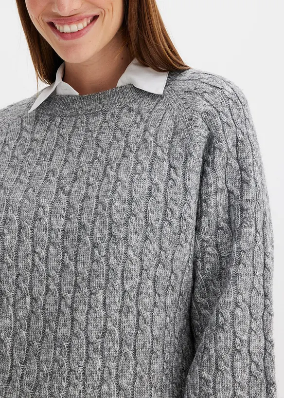 Maglione oversize con lavorazione a trecce, bonprix