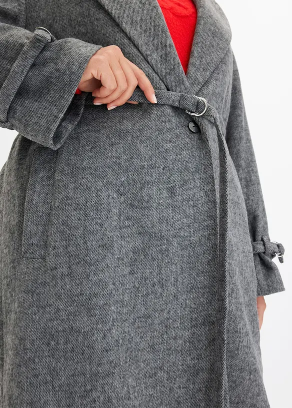 Cappotto con cintura e motivo a spina di pesce, bonprix