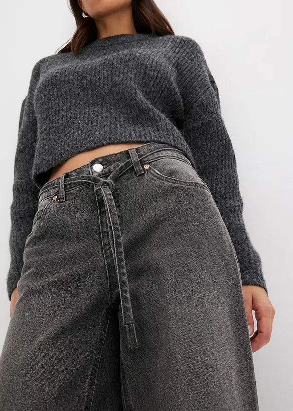 Jeans wide leg, a vita media, bonprix