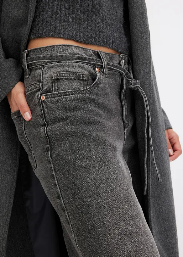 Jeans wide leg, a vita media, bonprix