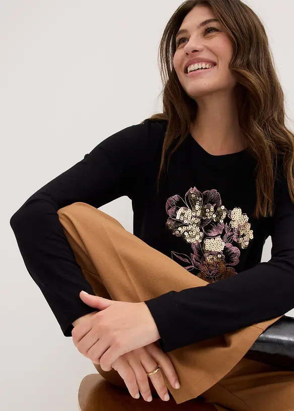 Maglia a maniche lunghe con paillettes, bonprix