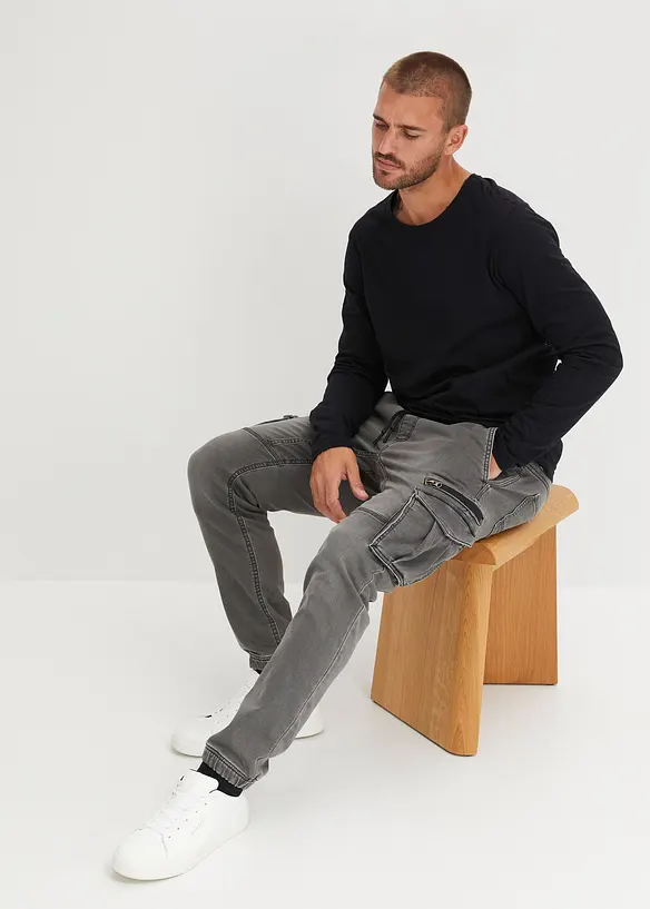 Jeans in tessuto felpato con tasche cargo regular fit, straight, bonprix