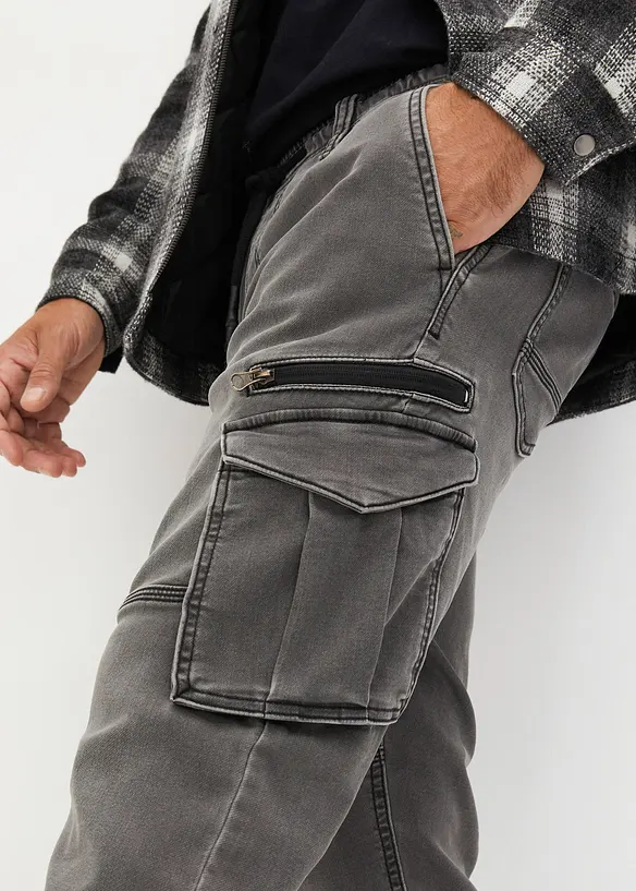 Jeans in tessuto felpato con tasche cargo regular fit, straight, bonprix