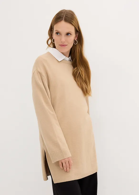 Maglione lungo in filato fine con spacchi laterali in misto viscosa, bonprix