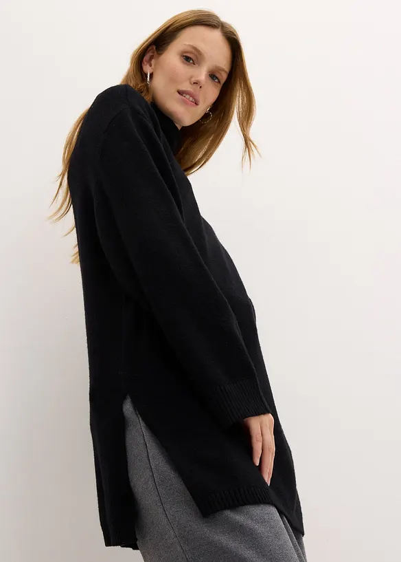 Maglione lungo in filato fine con spacchi laterali in misto viscosa, bonprix