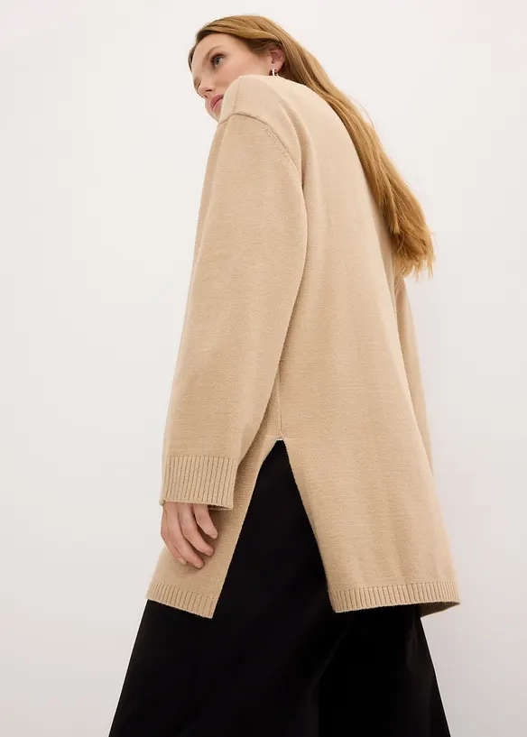 Maglione lungo in filato fine con spacchi laterali in misto viscosa, bonprix