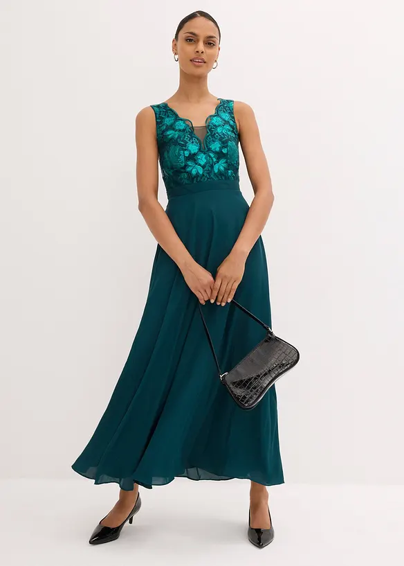 Abito lungo in chiffon con ricami in paillettes, bonprix