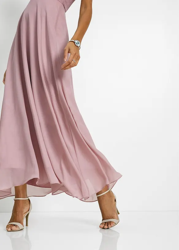 Abito lungo in chiffon con ricami in paillettes, bonprix