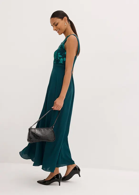 Abito lungo in chiffon con ricami in paillettes, bonprix