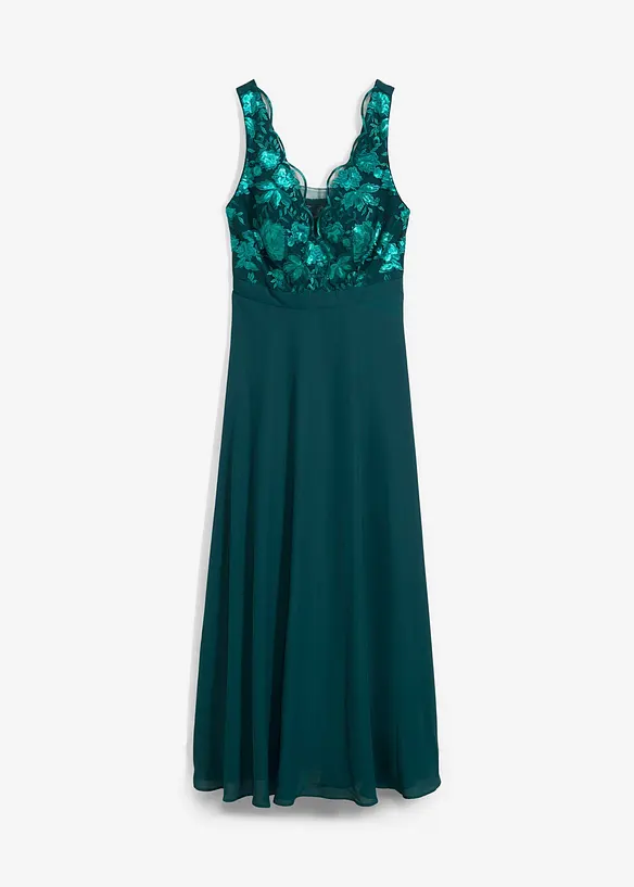 Abito lungo in chiffon con ricami in paillettes, bonprix