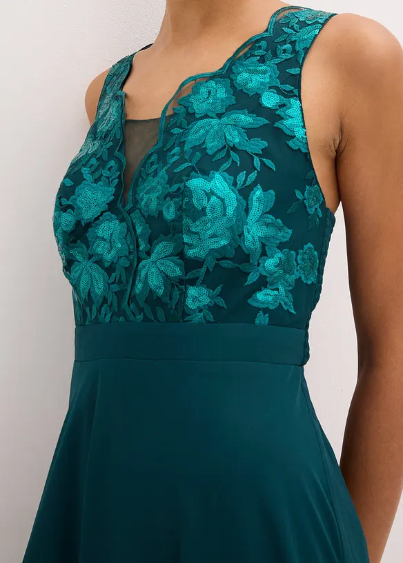 Abito lungo in chiffon con ricami in paillettes, bonprix