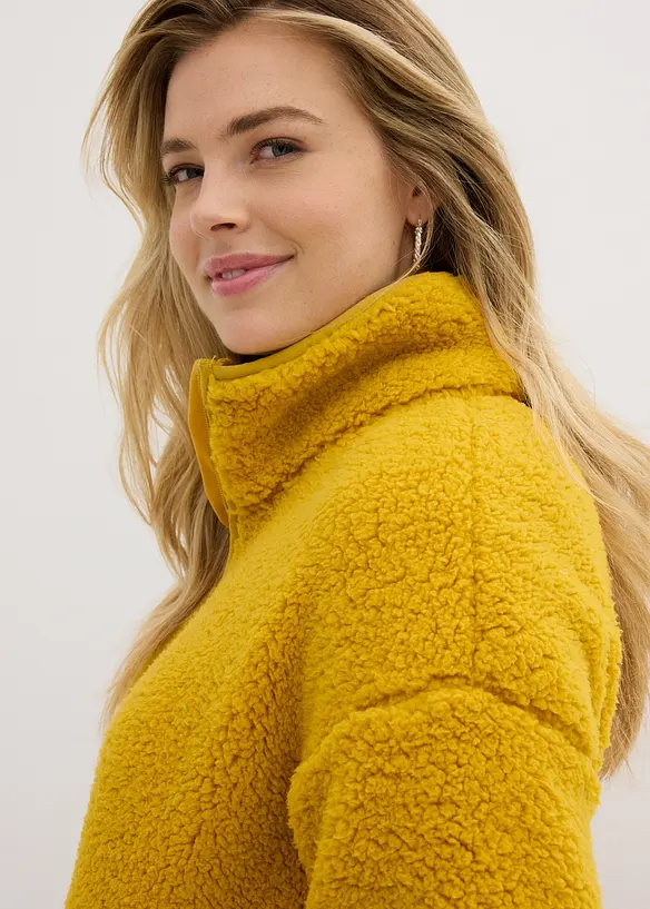 Pile oversize con collo dritto e tasche, bonprix