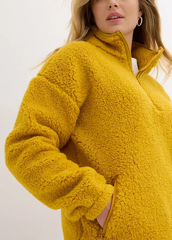 Pile oversize con collo dritto e tasche, bonprix