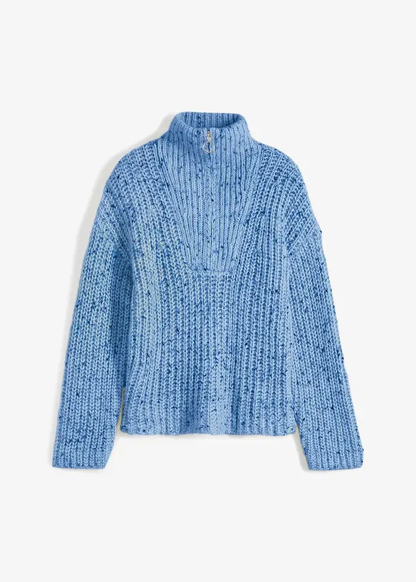 Maglione con colletto, zip e spalle scese, bonprix