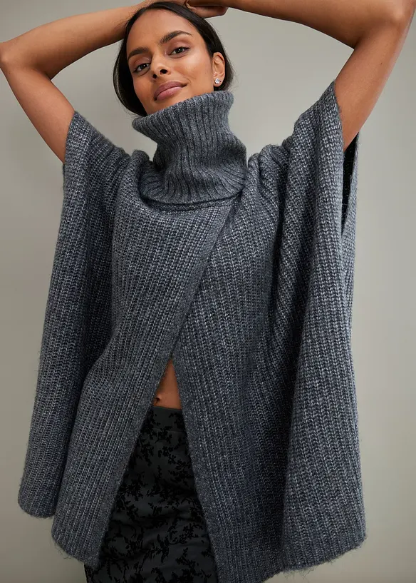 Maglione stile poncho con percentuale di lana, bonprix