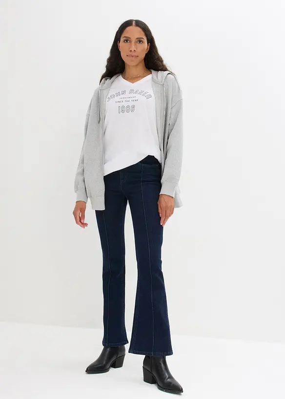 Jeans a zampa modellanti, a vita media, bonprix